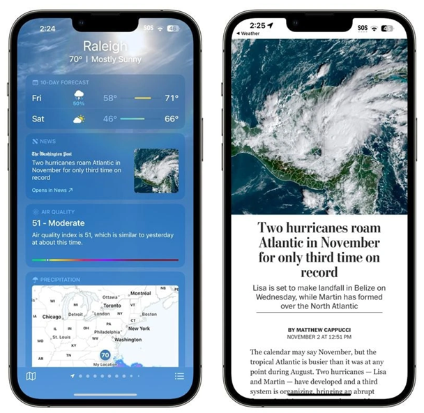 那坡苹果14维修分享iPhone 14手机如何看天气时顺带看新闻 