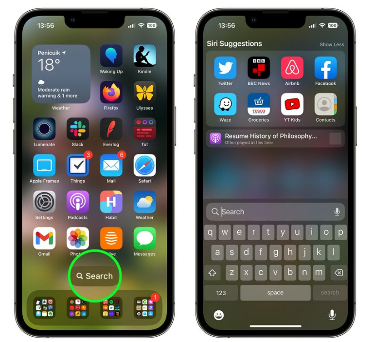 那坡苹果手机维修分享升级到 iOS 16 后，如何删除主屏幕上的搜索按钮 